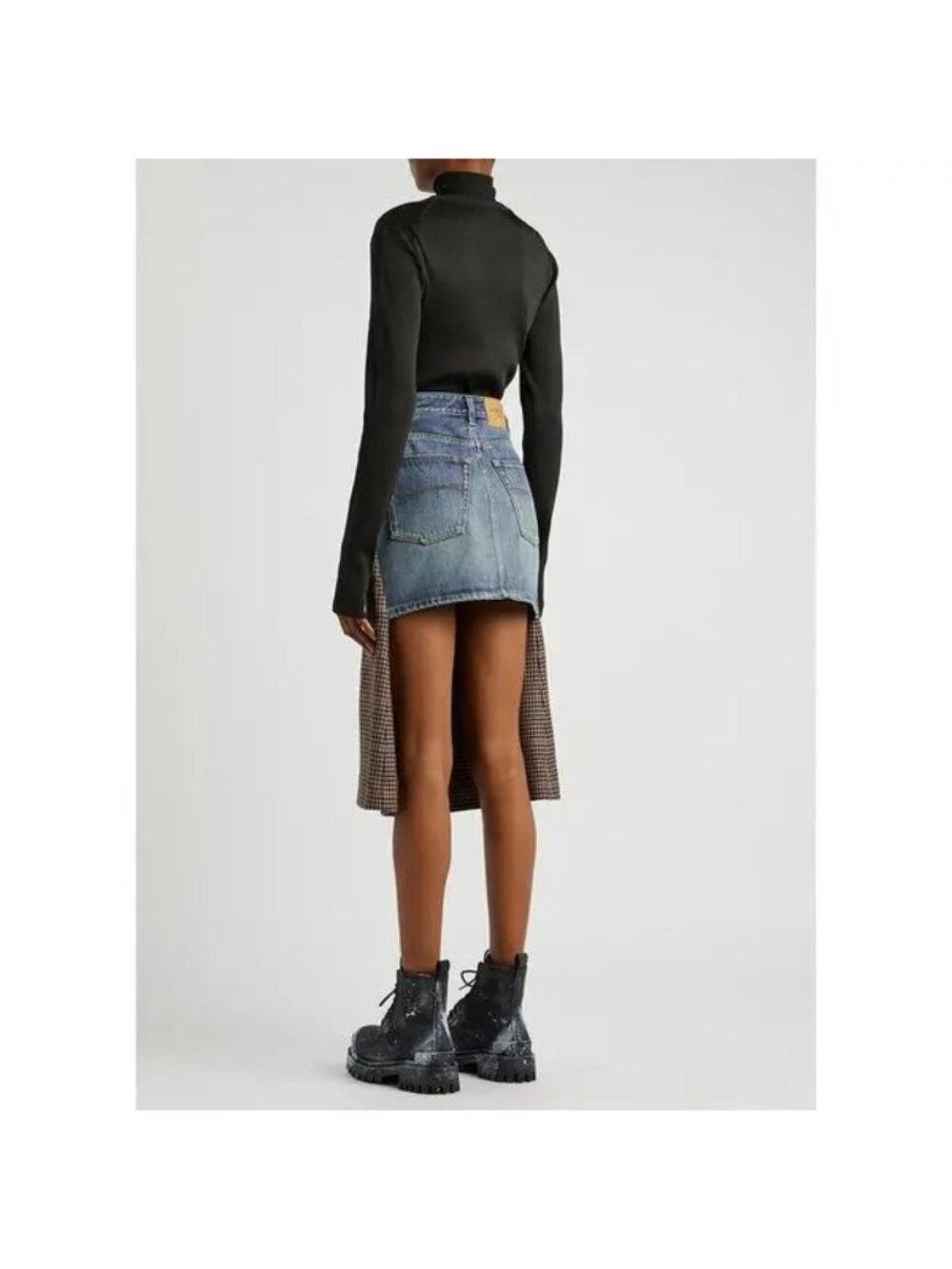 NWT $1100 Balenciaga Houndstooth and Denim Skirt Brown Size 4 - Picture 4 of 7